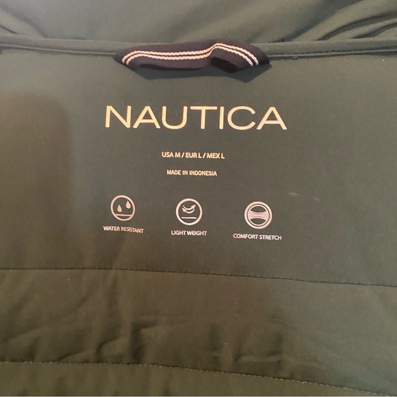 Nautica Lightweight Water Resistant Green Full Front Zip Puffer Vest Size M - Picture 3 of 6